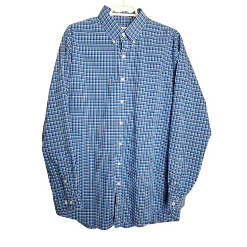 LL Bean Shirt Mens Large‎ Tall Kennebunk Sport Shirt Blue Plaid Traditional Fit